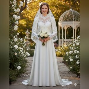 VINTAGE UNION MADE CATHEDRAL TRAIN WEDDING GOWN SIZE 16